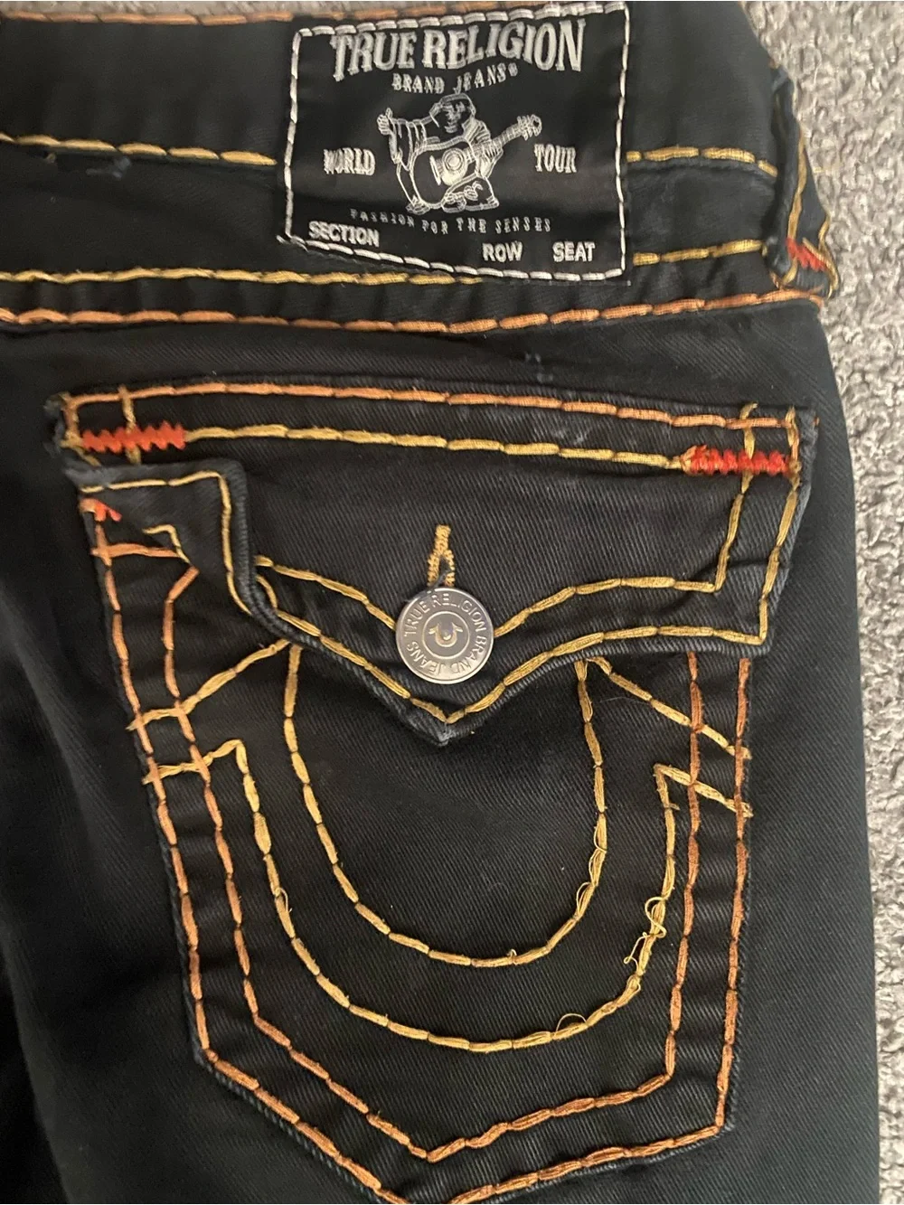 True Religion Men’s Black Jeans with Orange Blob Stitching AND Tigers Size L Men